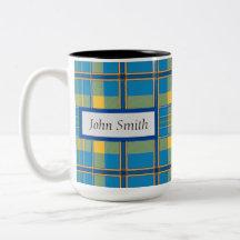Light Blue Plaid Mug, 15 oz