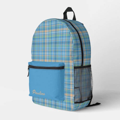 Light Blue Plaid Pattern Personalized Printed Backpack