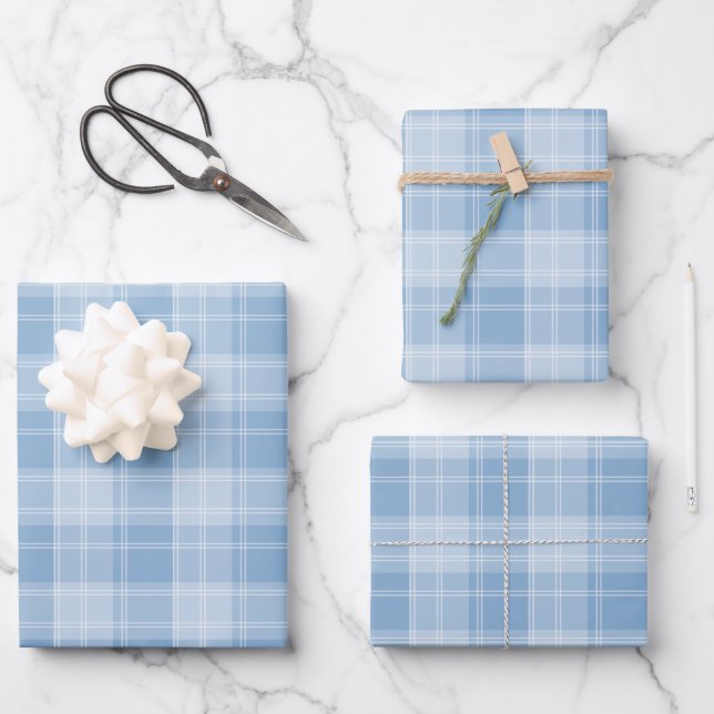 Light Blue Plaid Pattern Wrapping Paper Sheets (Front)
