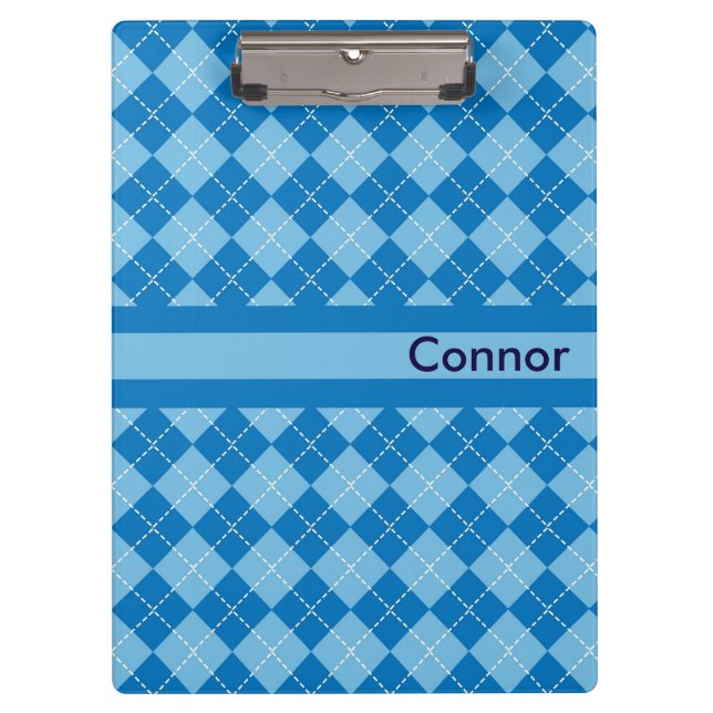Light Blue Plaid Personalized Clipboard (Front)