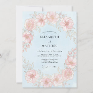 Light Blue Polished Peony Wedding Invitation