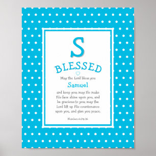 Light Blue Polka Dot Name Baby Blessing Nursery Poster
