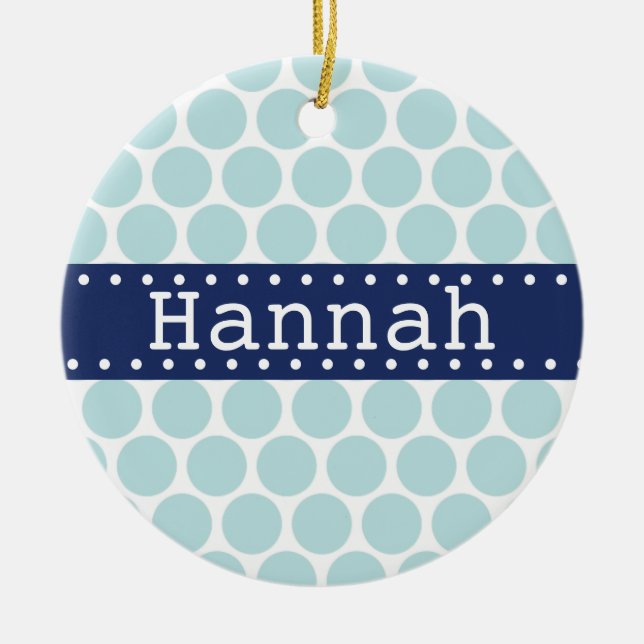 Light Blue Polka Dot Pattern Blue Banner Ceramic Ornament (Front)