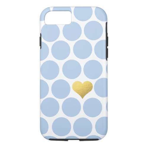 Light Blue Polka Dots Gold Foil Heart iPhone 87 Case