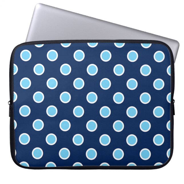 Light Blue Polka Dots on Dark Blue Laptop Sleeve (Front)