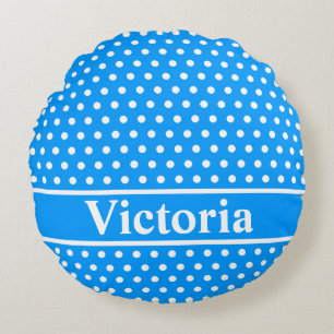 Light Blue Polka Dots Round Pillow
