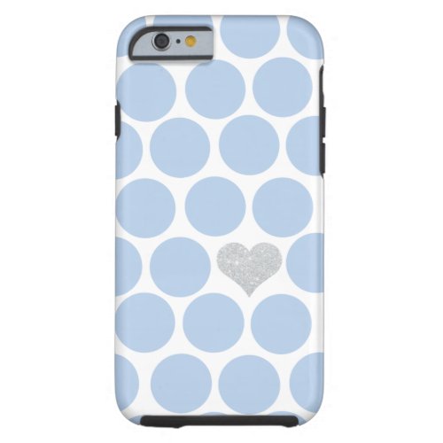 Light Blue Polka Dots Silver Heart iPhone Tough iPhone 6 Case