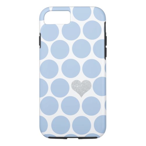 Light Blue Polka Dots Silver Heart iPhone iPhone 87 Case
