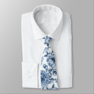 Light Blue Porcelain Floral Wedding Groomsmen Gift Neck Tie