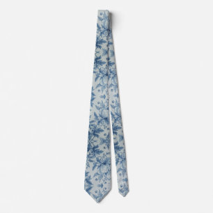 Light Blue Porcelain Floral Wedding Groomsmen Gift Neck Tie