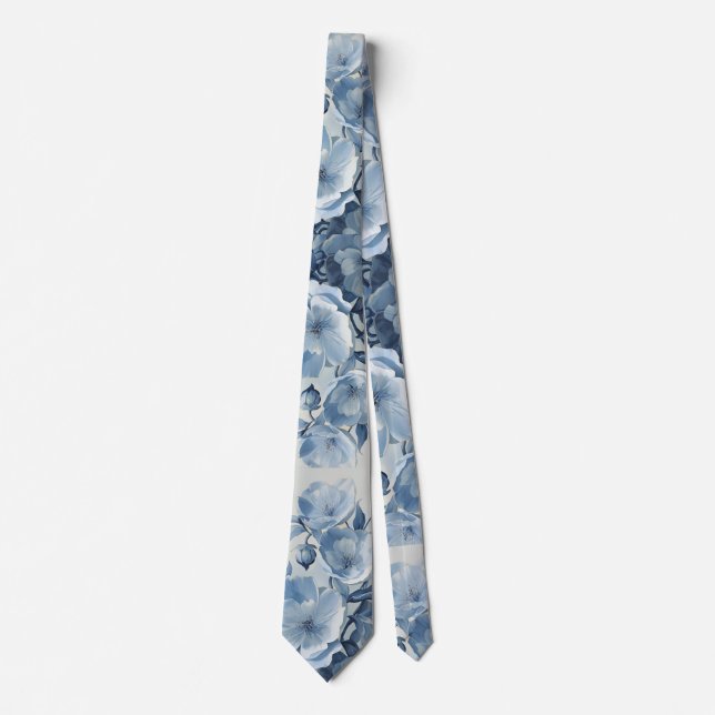 Light Blue Porcelain Floral Wedding Groomsmen Gift Neck Tie (Front)