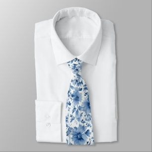 Light Blue Porcelain Floral Wedding Groomsmen Gift Neck Tie
