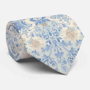 Light Blue Porcelain Floral Wedding Groomsmen Gift Neck Tie