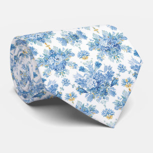 Light Blue Porcelain Floral Wedding Groomsmen Gift Neck Tie