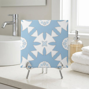 Light Blue Portuguese Azulejo Geometric Mosaic Ceramic Tile