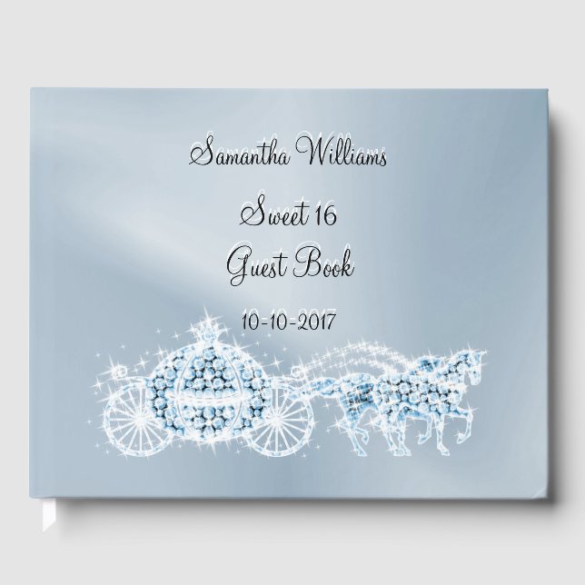 Light Blue Princess Coach & Horses Sweet 16  Guest Book (Front)