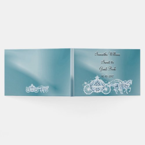 Light Blue Princess Coach  Horses Sweet 16  Guest Guest Book