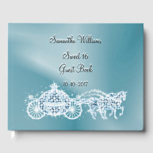 Light Blue Princess Coach & Horses Sweet 16 Guest Guest Book