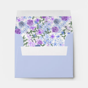 Light Blue, Purple Floral Addressed Monogram Envelope