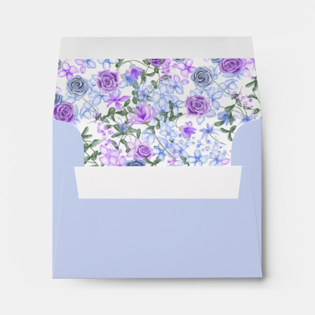 Light Blue, Purple Floral Addressed Monogram Envelope (Back (Bottom))