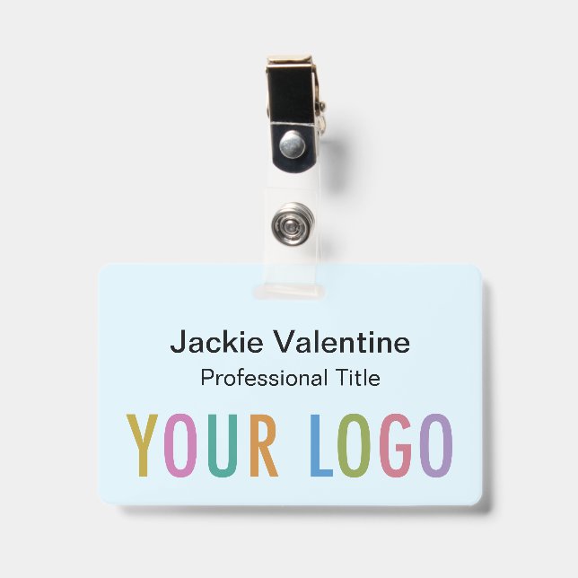 Light Blue PVC Name Badge with Clip Lanyard Reel (Front with Clip)