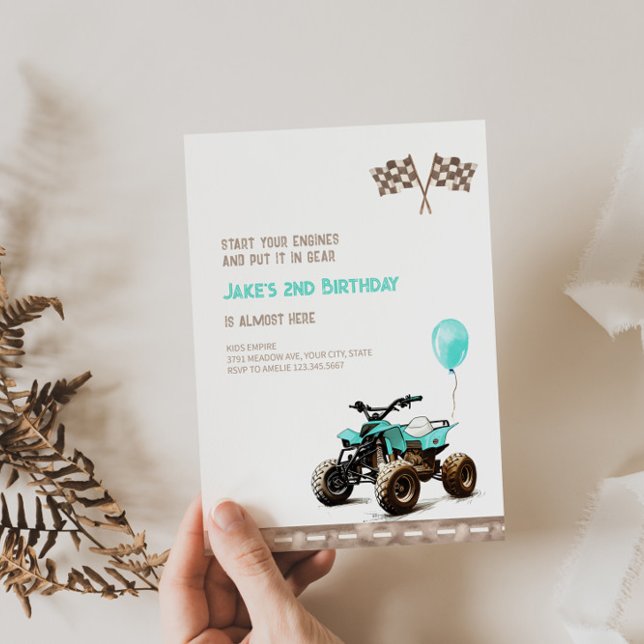 Light Blue Quad Bike Birthday Invitation (Creator Uploaded)