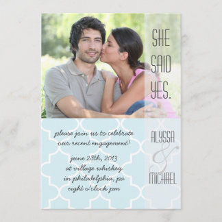Light Blue Quatrefoil Engagement Party Invitation