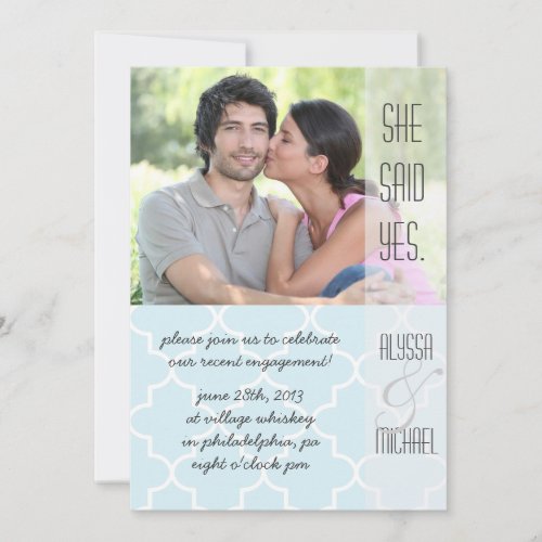 Light Blue Quatrefoil Engagement Party Invitation
