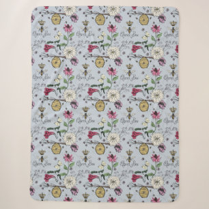 Light Blue Queen Bee Crown Floral Sherpa Blanket