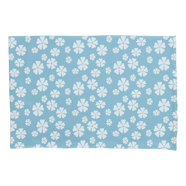 Light blue quilt with white flowers pillow case (Front-Left)