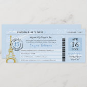 Light Blue Quinceanera Boarding Pass to Paris Invitation (Front/Back)