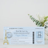 Light Blue Quinceanera Boarding Pass to Paris Invitation (Standing Front)