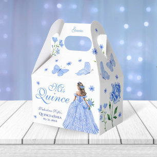Light Blue Quinceañera Butterfly and Roses Floral Favor Boxes