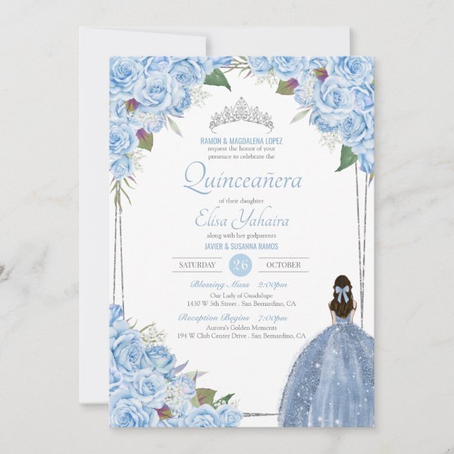Light Blue Quinceanera Cinderella Princess Quince Invitation (Front)