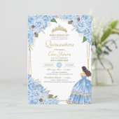 Light Blue Quinceanera Elegant Dress Rose Floral Invitation (Standing Front)
