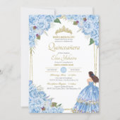 Light Blue Quinceanera Elegant Dress Rose Floral Invitation (Front)