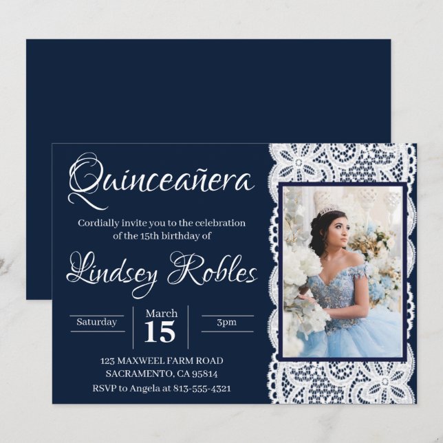 light blue quinceanera Photo invitations (Front/Back)