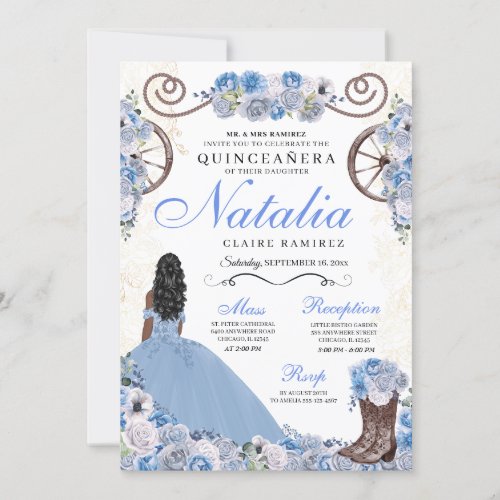 Light Blue Ranchero Princess Dress Quinceanera Invitation