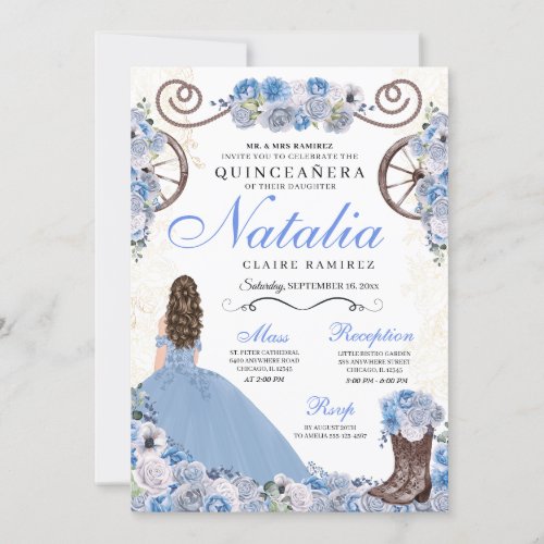 Light Blue Ranchero Princess Dress Quinceanera Invitation