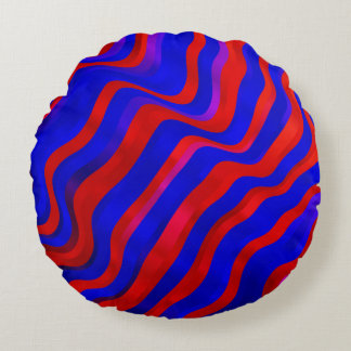 Light Blue, Red texture with wry lines. Gradient i Round Pillow