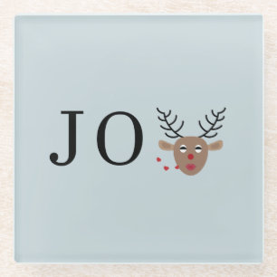 Light Blue Reindeer Joy Festive Christmas Party Glass Coaster