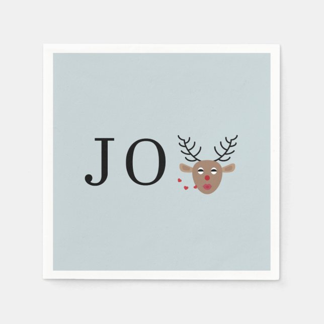 Light Blue Reindeer Joy Festive Christmas Party Napkins (Front)