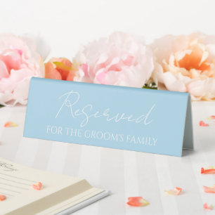 Light Blue Reserved for Groom's Family Wedding Table Tent
