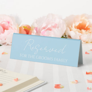 Light Blue Reserved for Groom's Family Wedding Table Tent