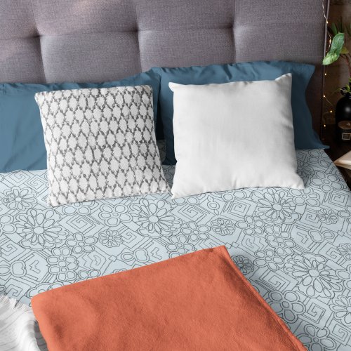 Light Blue Retro Flower Pattern Duvet Cover