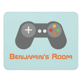 Light Blue Retro Game Controller Kids Door Sign