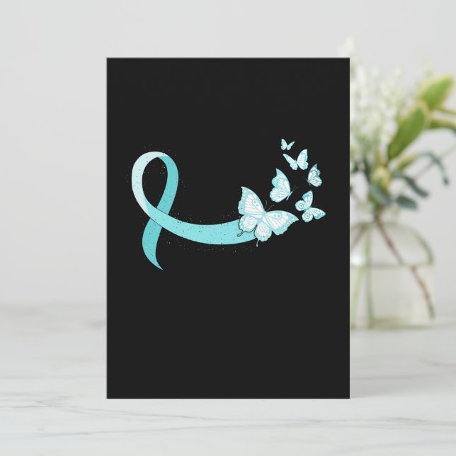 Light Blue Ribbon ButterflyCancer Awareness Invitation (Standing Front)