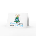 Light Blue Ribbon Christmas Peace Love, Joy & Cure Holiday Card