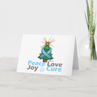 Light Blue Ribbon Christmas Peace Love, Joy & Cure Holiday Card