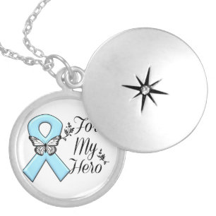 Light Blue Ribbon For My Hero Locket Necklace